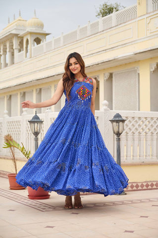 Special Georgette Bandhani Print Gown with 12 Meter Huge Flair For Navratri