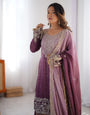 Premium Chinnon Silk with Coding Dori with Sequence with Rivet Moti Work Fancy Suit Set