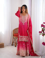 Premium Chinnon Silk with Coding Dori with Sequence with Rivet Moti Work Fancy Suit Set