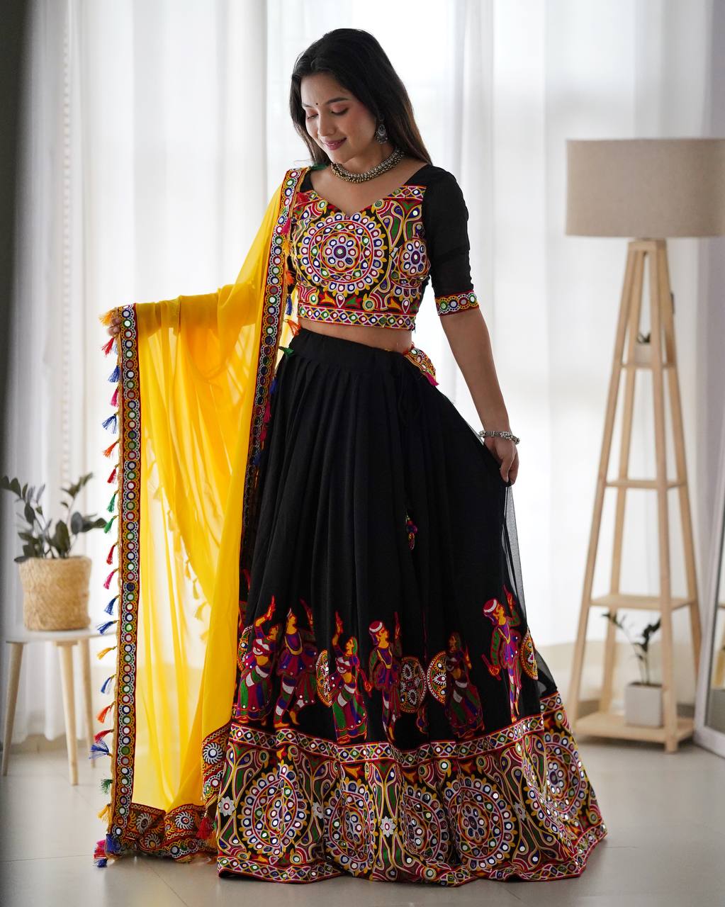 Premium Faux Georgette Silk with Original Mirror & Thread work Lehenga Choli Set
