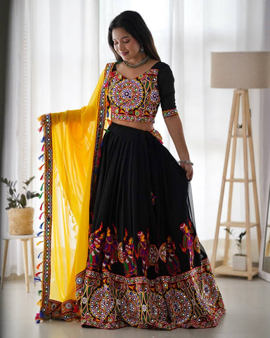 Premium Faux Georgette Silk with Original Mirror & Thread work Lehenga Choli Set