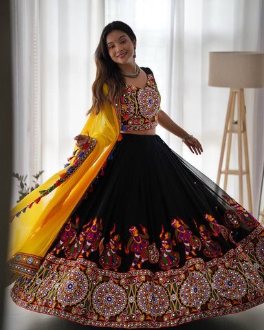 Premium Faux Georgette Silk with Original Mirror & Thread work Lehenga Choli Set