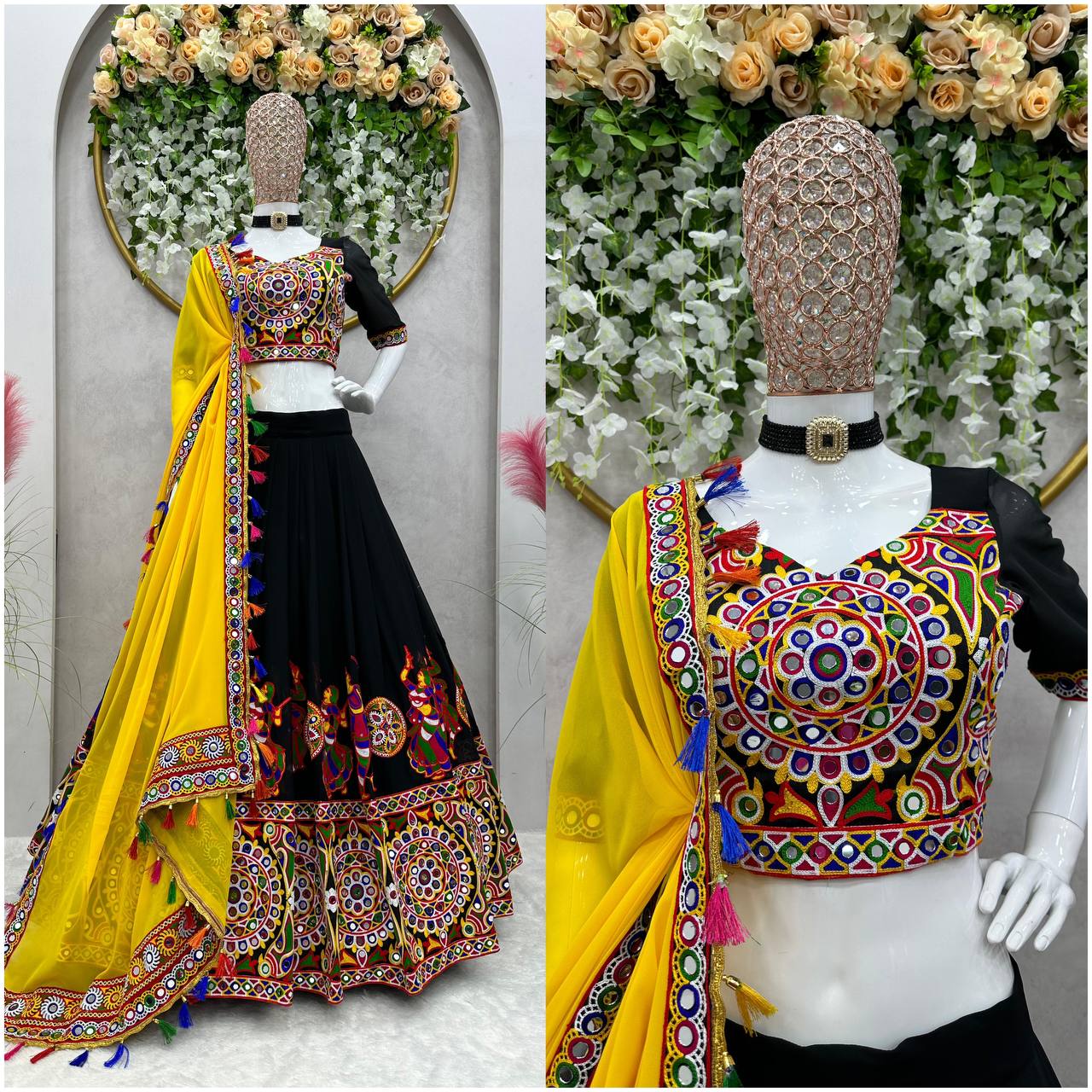 Premium Faux Georgette Silk with Original Mirror & Thread work Lehenga Choli Set