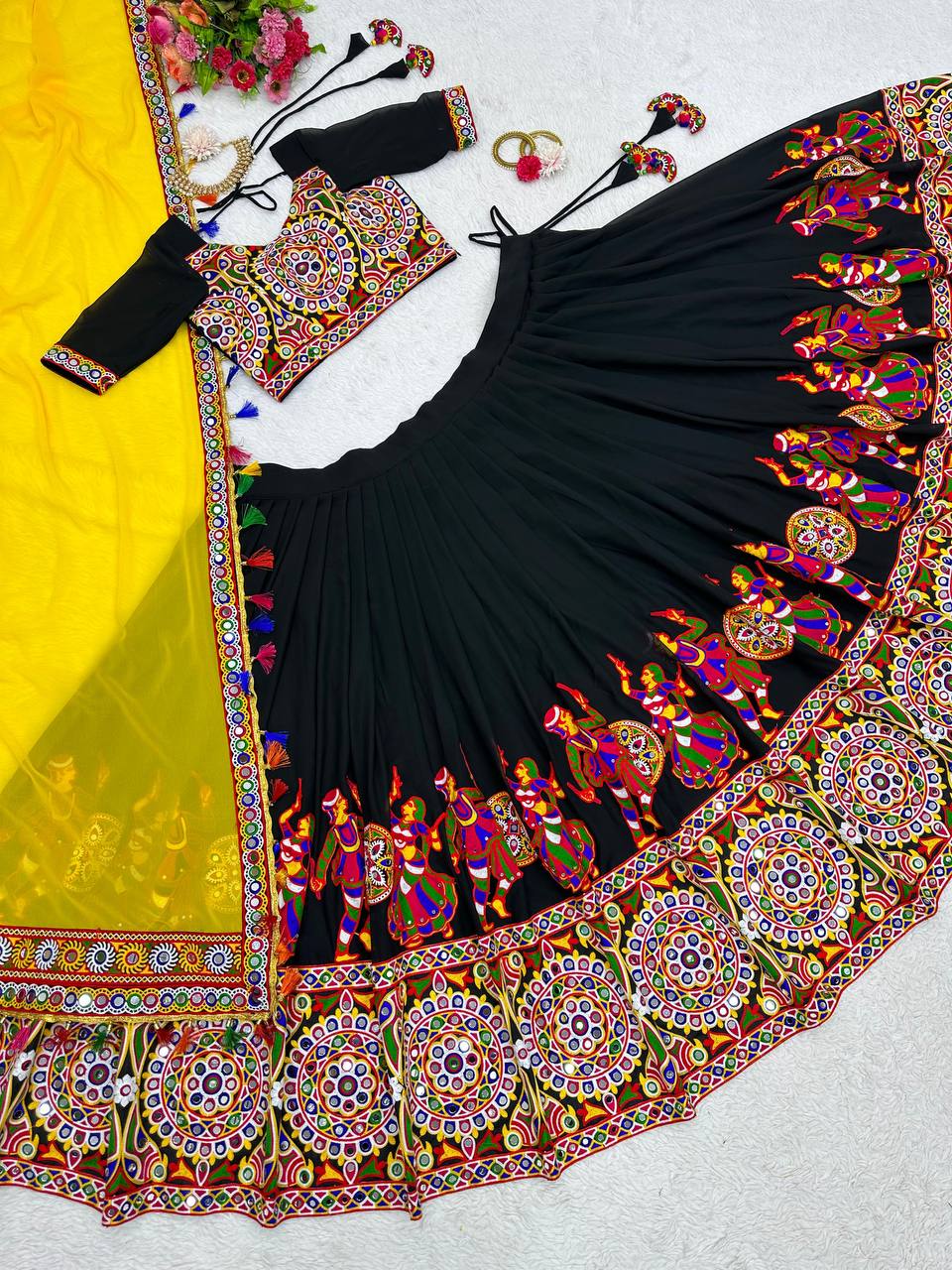 Premium Faux Georgette Silk with Original Mirror & Thread work Lehenga Choli Set