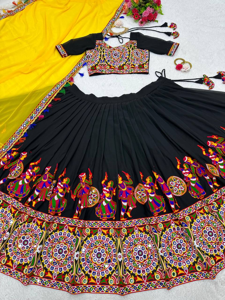 Premium Faux Georgette Silk with Original Mirror & Thread work Lehenga Choli Set