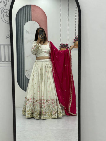 Festive Special Pure Vichitra Silk with Embroidery & Thread Work  Ready to Wear Lehenga Choli Set