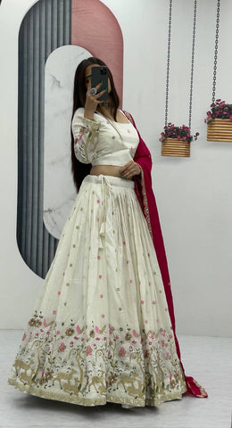 Festive Special Pure Vichitra Silk with Embroidery & Thread Work  Ready to Wear Lehenga Choli Set