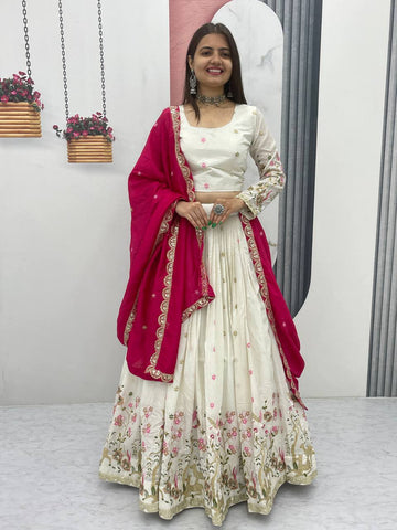Festive Special Pure Vichitra Silk with Embroidery & Thread Work  Ready to Wear Lehenga Choli Set