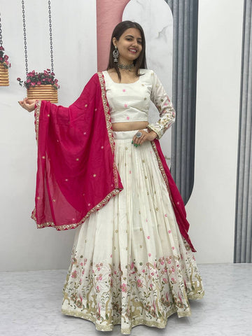 Festive Special Pure Vichitra Silk with Embroidery & Thread Work  Ready to Wear Lehenga Choli Set