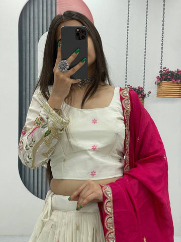 Festive Special Pure Vichitra Silk with Embroidery & Thread Work  Ready to Wear Lehenga Choli Set