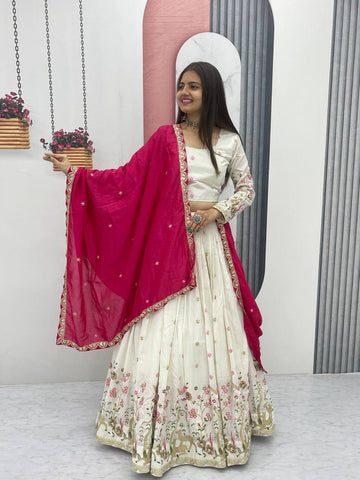 Festive Special Pure Vichitra Silk with Embroidery & Thread Work  Ready to Wear Lehenga Choli Set