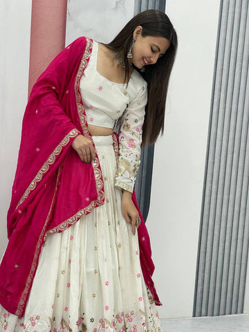 Festive Special Pure Vichitra Silk with Embroidery & Thread Work  Ready to Wear Lehenga Choli Set