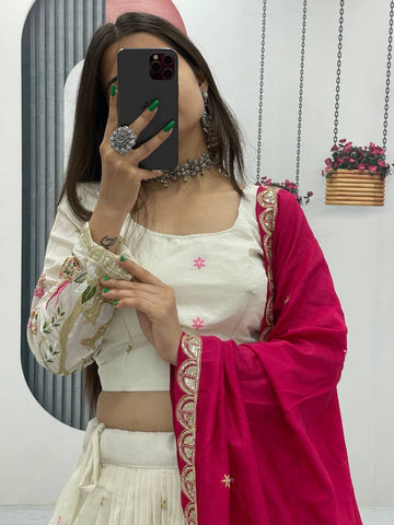 Festive Special Pure Vichitra Silk with Embroidery & Thread Work  Ready to Wear Lehenga Choli Set