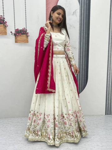 Festive Special Pure Vichitra Silk with Embroidery & Thread Work  Ready to Wear Lehenga Choli Set