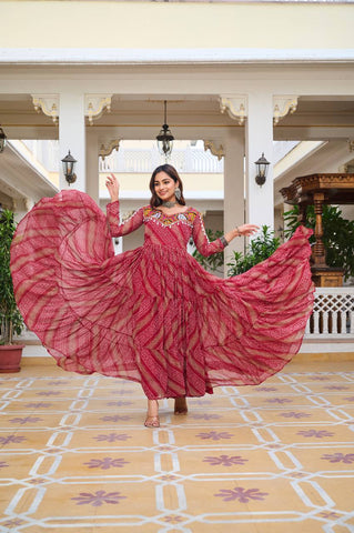 Special Faux Georgette Bandhani Print Gown with 9 Meter Huge Flair For Festive Season