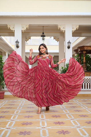Special Faux Georgette Bandhani Print Gown with 9 Meter Huge Flair For Festive Season