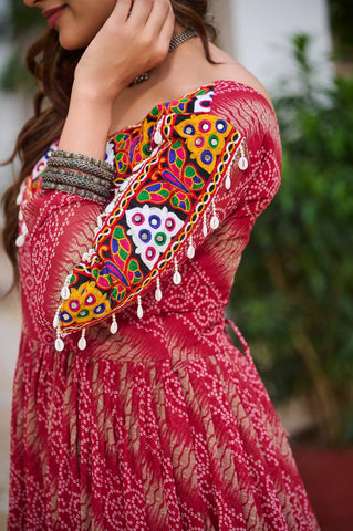 Special Faux Georgette Bandhani Print Gown with 9 Meter Huge Flair For Festive Season