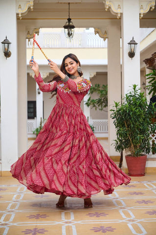 Special Faux Georgette Bandhani Print Gown with 9 Meter Huge Flair For Festive Season