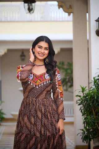Special Faux Georgette Bandhani Print Gown with 9 Meter Huge Flair For Festive Season