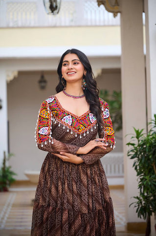 Special Faux Georgette Bandhani Print Gown with 9 Meter Huge Flair For Festive Season