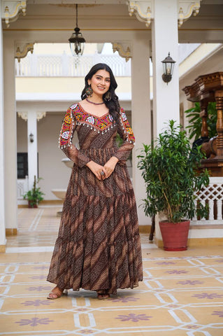 Special Faux Georgette Bandhani Print Gown with 9 Meter Huge Flair For Festive Season