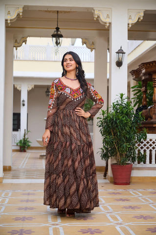 Special Faux Georgette Bandhani Print Gown with 9 Meter Huge Flair For Festive Season