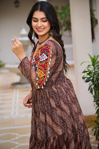 Special Faux Georgette Bandhani Print Gown with 9 Meter Huge Flair For Festive Season