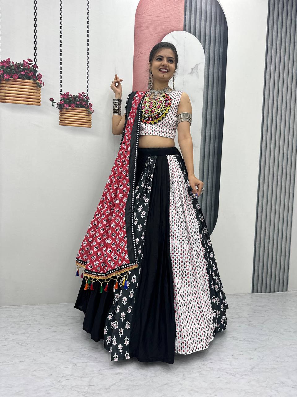Navratri Special Pure Cotton with 8 Meter Huge Flair Ready to Wear Lehenga Choli Set