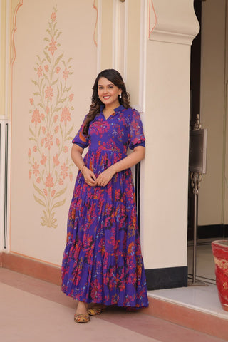 Premium Faux Georgette With Print Embroidered work Gown
