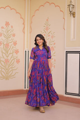 Premium Faux Georgette With Print Embroidered work Gown