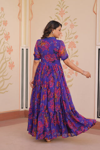 Premium Faux Georgette With Print Embroidered work Gown