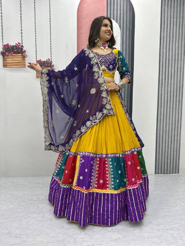 Festive Special Pure Cotton Embroidery Thread & Sequence Work with 6 Meter Huge Flair Lehenga Choli Set