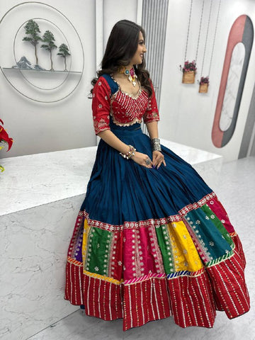 Festive Special Pure Cotton Embroidery Thread & Sequence Work with 6 Meter Huge Flair Lehenga Choli Set