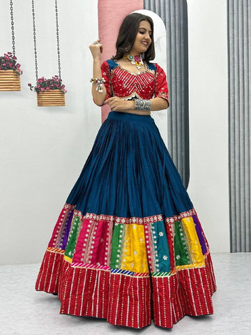 Festive Special Pure Cotton Embroidery Thread & Sequence Work with 6 Meter Huge Flair Lehenga Choli Set