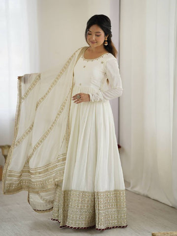 Pure Chinon Silk Thread with Sequence Work Women Gown Set