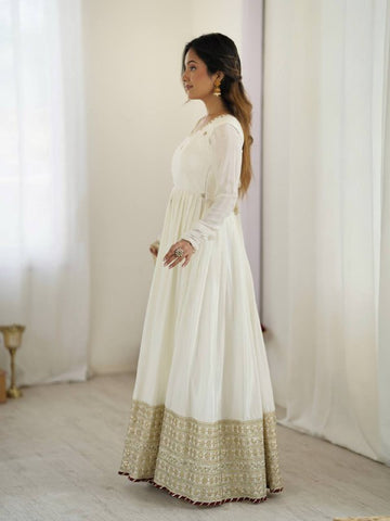 Pure Chinon Silk Thread with Sequence Work Women Gown Set