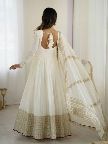 Pure Chinon Silk Thread with Sequence Work Women Gown Set