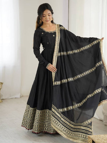 Pure Chinon Silk Thread with Sequence Work Women Gown Set