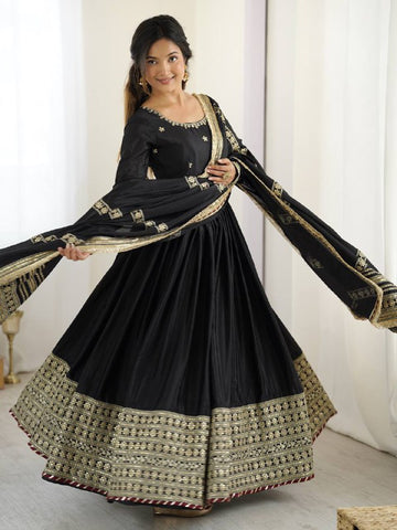 Pure Chinon Silk Thread with Sequence Work Women Gown Set