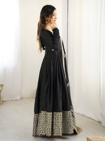 Pure Chinon Silk Thread with Sequence Work Women Gown Set