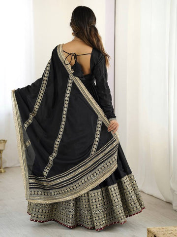 Pure Chinon Silk Thread with Sequence Work Women Gown Set