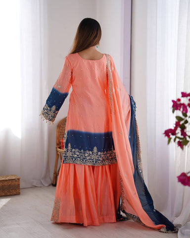 Premium Chinnon Silk with Coding Dori with Sequence with Rivet Moti Work Fancy Suit Set