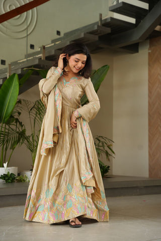 Pure Chinnon Silk With Rich Sequins & Multi Thread Embroidered Work Gown