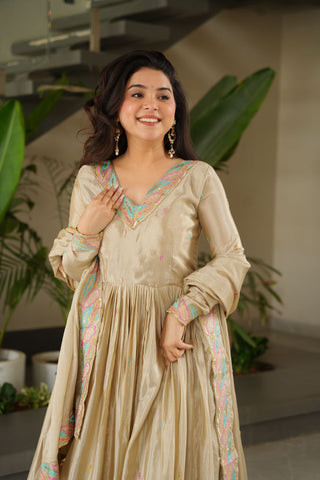 Pure Chinnon Silk With Rich Sequins & Multi Thread Embroidered Work Gown