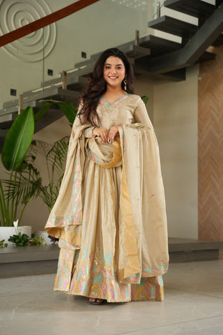 Pure Chinnon Silk With Rich Sequins & Multi Thread Embroidered Work Gown