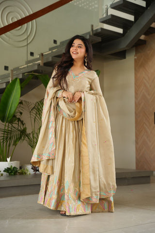 Pure Chinnon Silk With Rich Sequins & Multi Thread Embroidered Work Gown