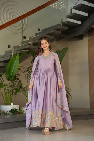 Pure Chinnon Silk With Rich Sequins & Multi Thread Embroidered Work Gown