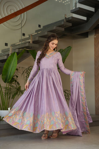 Pure Chinnon Silk With Rich Sequins & Multi Thread Embroidered Work Gown