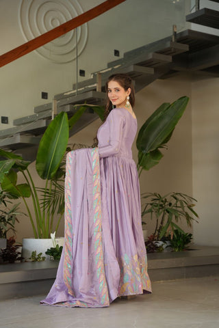 Pure Chinnon Silk With Rich Sequins & Multi Thread Embroidered Work Gown