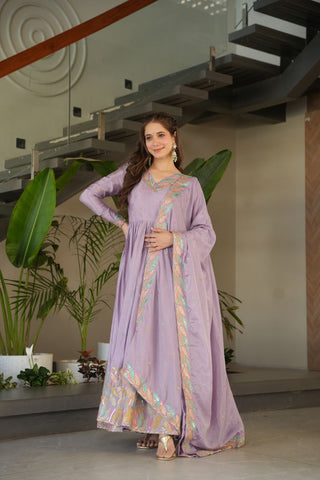 Pure Chinnon Silk With Rich Sequins & Multi Thread Embroidered Work Gown